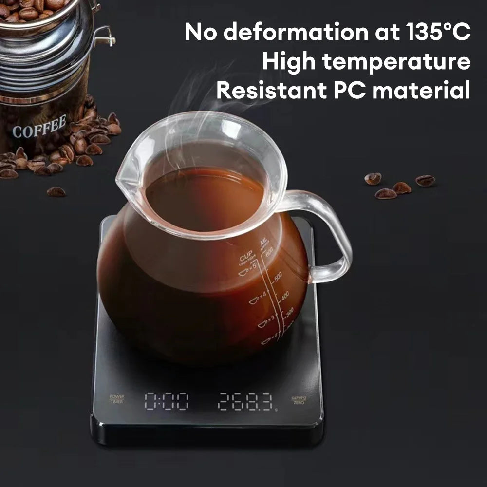 Balance de cuisine numérique avec minuteur, écran LED, port USB, capacité maximale de 3 kg, précision de pesée de 0,1 g, mesures en oz/ml/g.