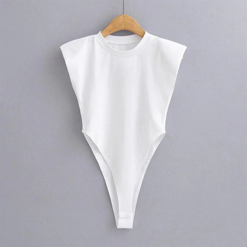 Sexy hauts femmes été une pièce moulante body rembourré épaule body noir sans manches body costumes pour femmes blanc
