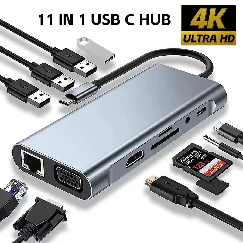 Hub USB C Hub USB 3.0, extension USB 7 en 1 en aluminium, répartiteur USB avec 1 X USB 3.0, 4 X USB 2.0 et 2 X Ports USB C