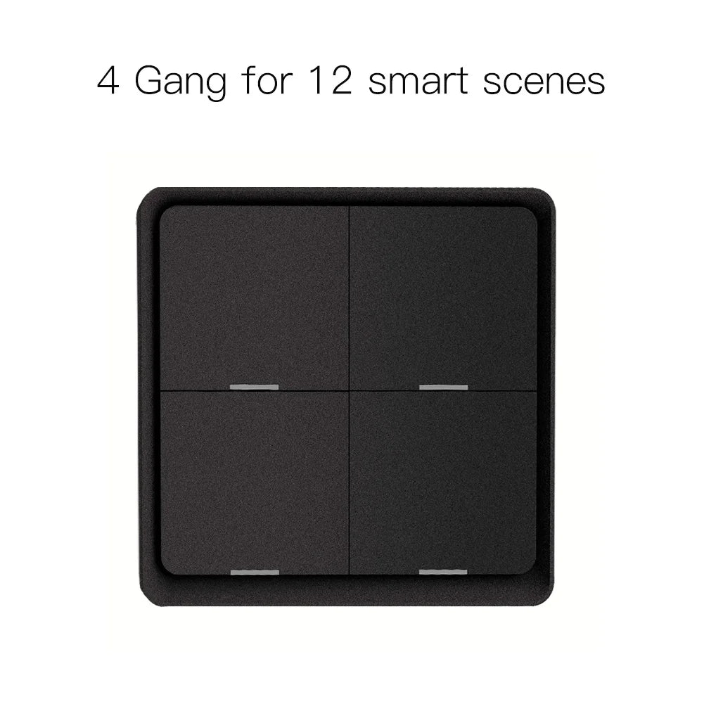 MOES 4 Gang Tuya ZigBee Wireless Scene Switch - 12 Customizable Automation Scenarios, Battery-Powered Push Button Controller for