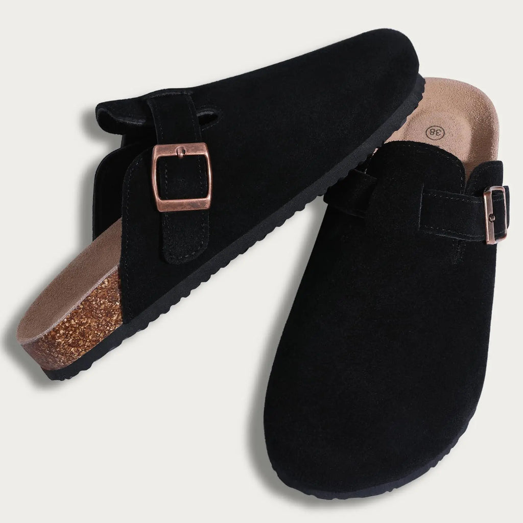 Sandales de plage classiques en daim pour hommes, sabots rétro en liège, mules avec soutien de la voûte plantaire pour femmes
