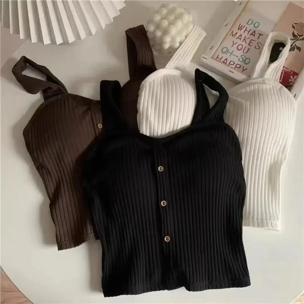 Hauts courts pour femmes style Y2K 2025 avec soutien-gorge intégré, corset d'été, bretelles coréennes, débardeur sexy, camisole slim, nouveauté