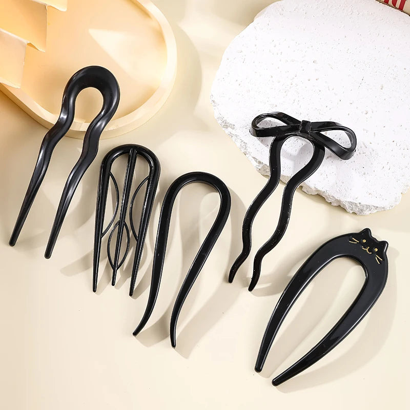 Fourchette à cheveux en forme de U, épingle à cheveux en acétate acrylique écaille de tortue, accessoire de coiffure géométrique pour femmes et filles