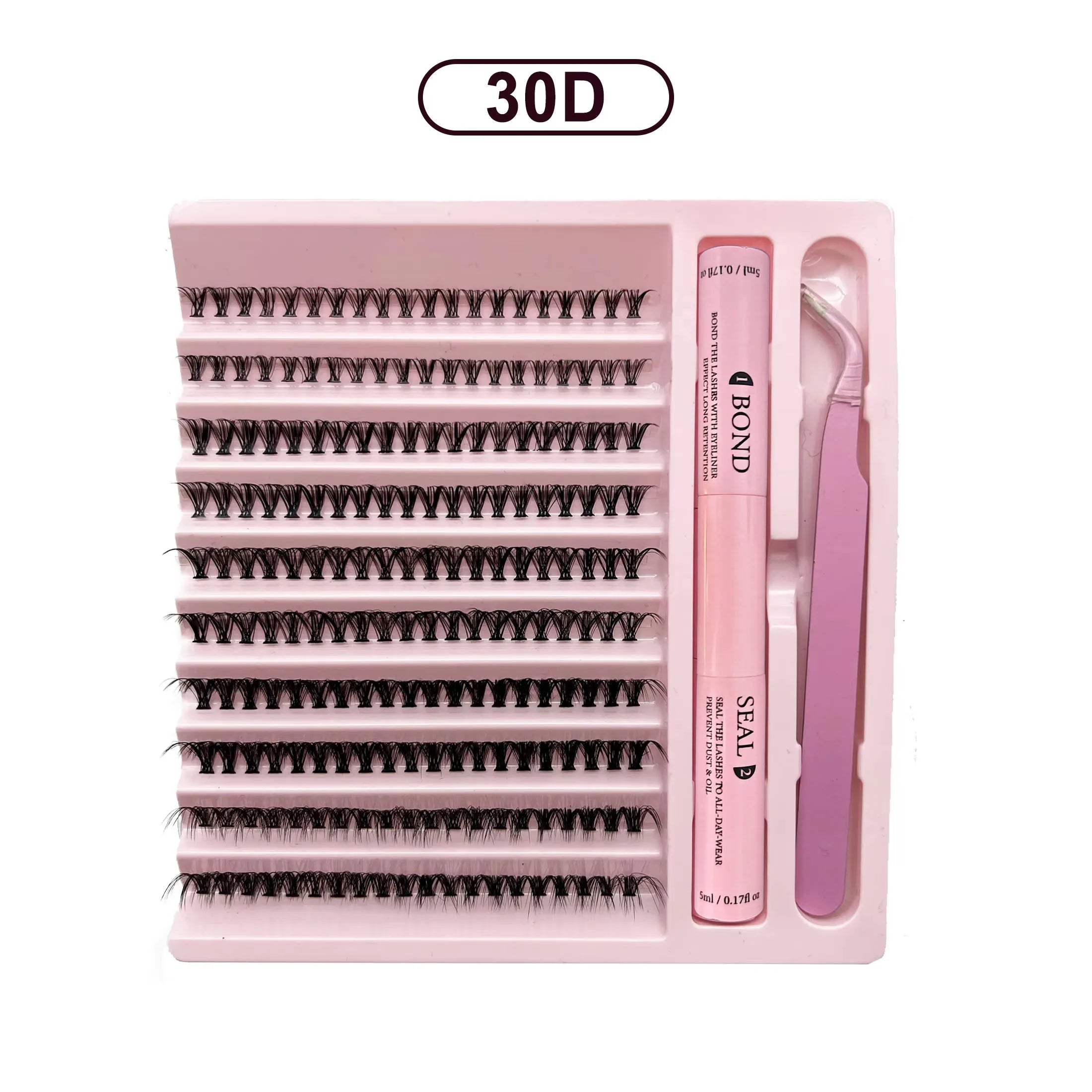 DiY Cluster Lashes Kit 200 Pcs: 8-16mm Mixed, Bond & Seal Glue, Tweezers for Natural Self Application Look