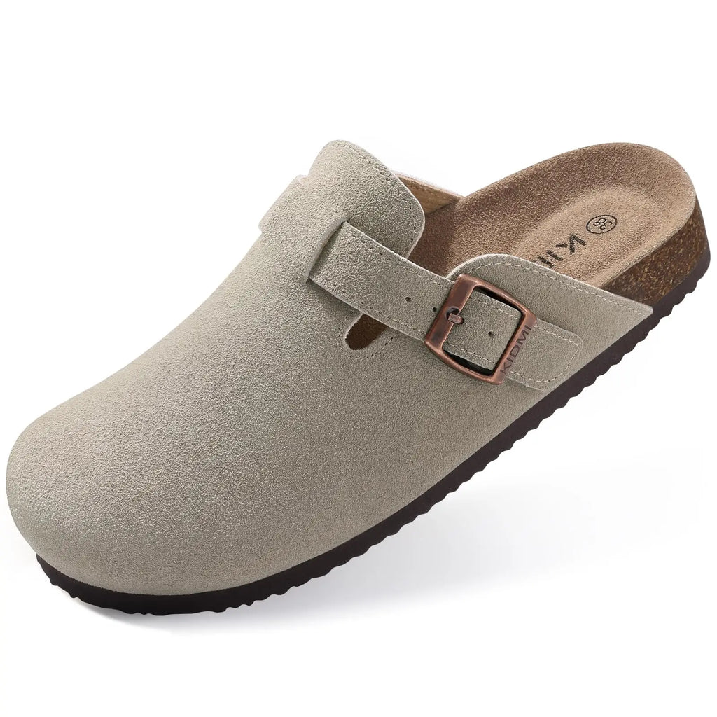 Sandales de plage classiques en daim pour hommes, sabots rétro en liège, mules avec soutien de la voûte plantaire pour femmes