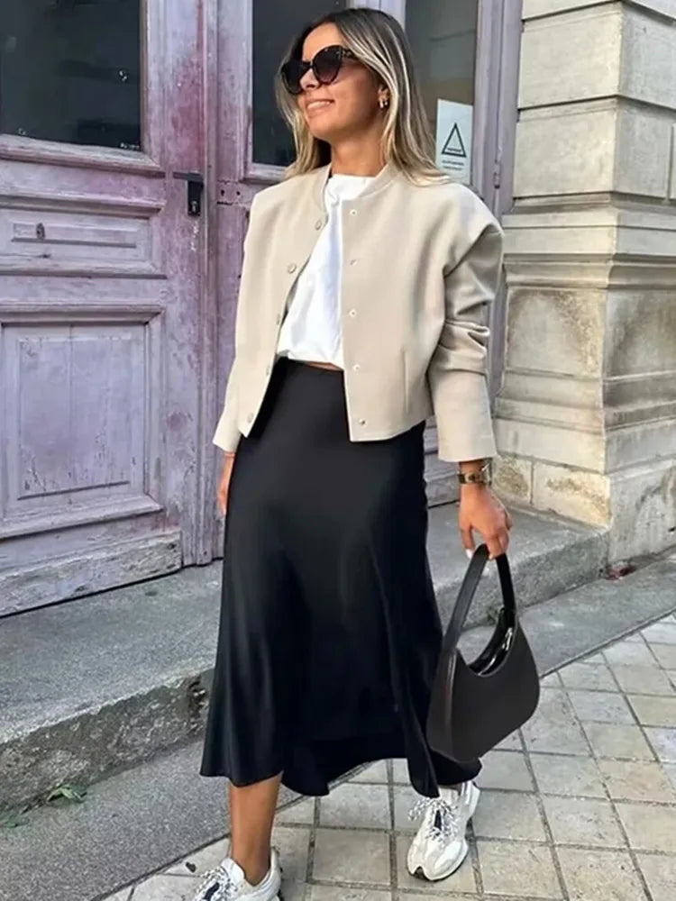 MUJER femme 2025 Satin jupe femmes taille haute jupes longues pour les femmes été noir Midi jupe femme bureau élégant femmes jupes