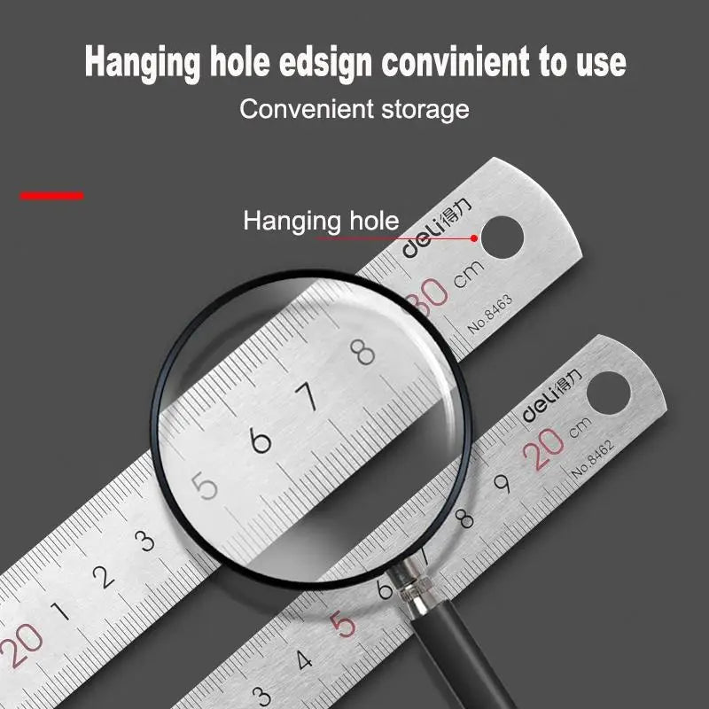 Deli Stainless Steel Ruler 15/20/30cm Metal Straight Ruler for Home School Precision Measuring Drawing Tool Supplies 1/2/5pcs