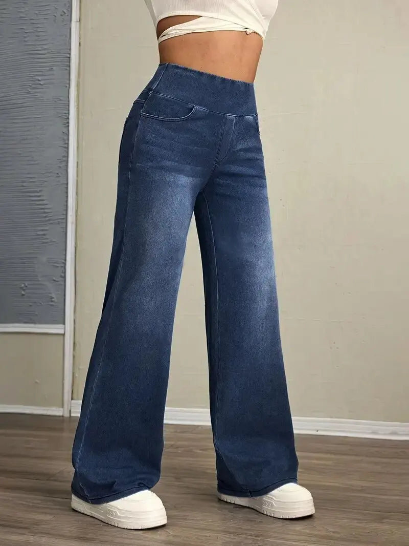 Jean taille élastique pour femme, pantalon à jambes droites, ample, extensible, tendance, confortable, polyvalent, transfrontalier, nouvelle collection