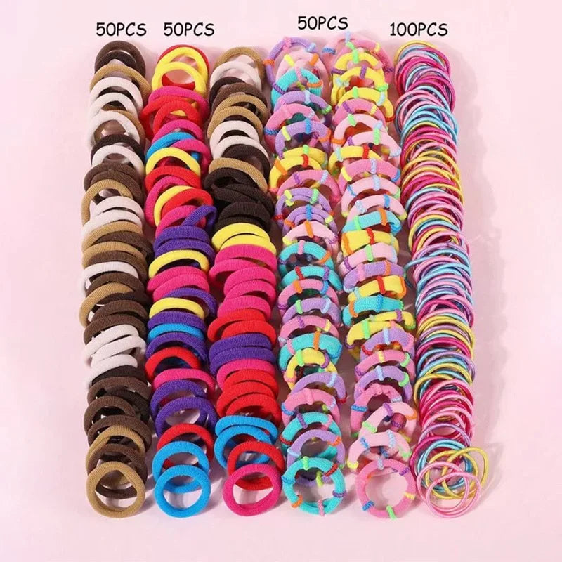 Clearance_200PCS Women Girls Colorful Nylon Elastic Hair Bands Ponytail Hold Small Hair Tie Rubber Bands Scrunchie Hair Accessor
