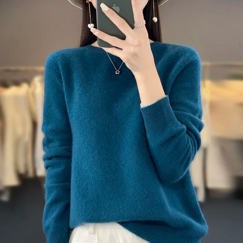 Nouveau pull en cachemire pull femme en automne et en hiver 100% laine mérinos mode col rond automne chaud pull haut